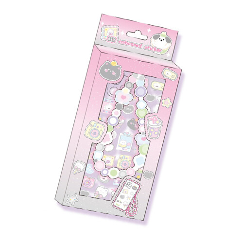 Embossed PVC/PET Sticker and Phone Charm Set for-gray diary