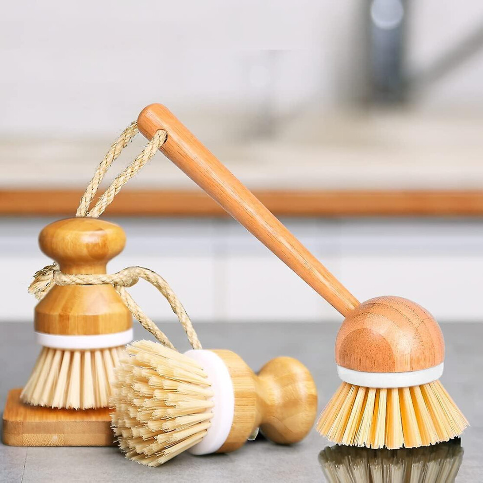 Kikidex (As Show, One Size) Scrub Brushes Bamboo Dish Brush Wooden Cleaning Scrubbers Set For Pots Pans Kitchen Sink Vegetables Washing, Set Of 3