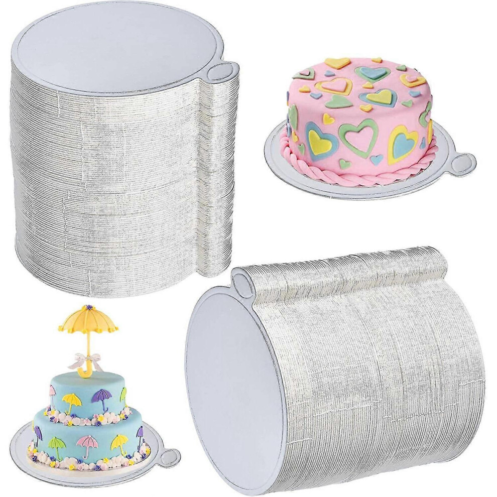 Kikidex (As Show, One Size) 200 Pcs Mini Round Silver Cardboard, 3.5 Inch Mousse Cupcake Base, Cake Dessert Paper Board, Desser