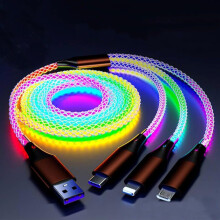 66W 3 in 1 LED Light Up Charging Cable For Type-C And Micro USB, RGB Flowing LED Lights, 4 Ft