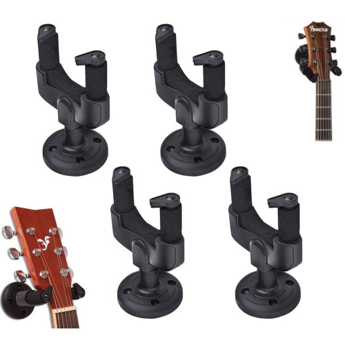 4 St Väggmonterade Gitarrhängare Med Automatisk Låsning Svart 2