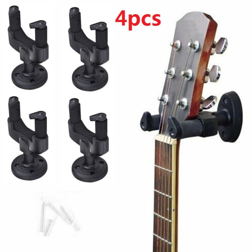 4 St Väggmonterade Gitarrhängare Med Automatisk Låsning Svart 1