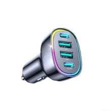 100W 4-In-1 Car Charger PD Fast Charging With Seven-Color LED Light USB-C And USB-A Converter