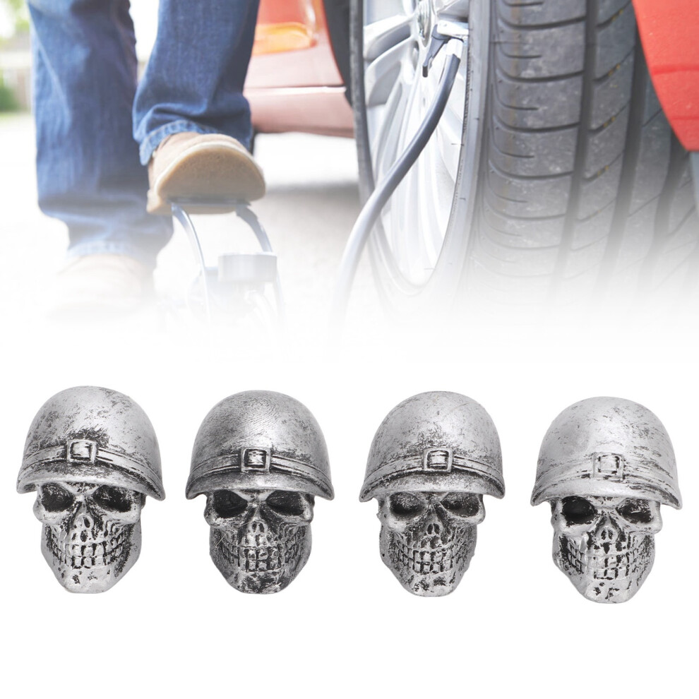 4Pcs Skull Tire Valve Caps For Cars Bikes Trucks Motorcycles Silver 4901357571402