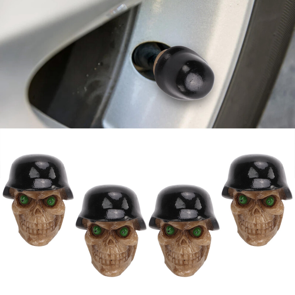 Automotive Tire Valve Stem Caps 4 Pack Â Skull Helmet Design With Rubber Seal 9441357572474