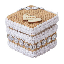 Rustikale Hochzeitsringbox Leinen Strass Satin Mehrfarbig Small