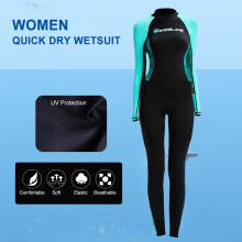 Damen-Schnelltrocknende Langarm-Badeanzug, Schwarz/dunkelblau, XS-XL