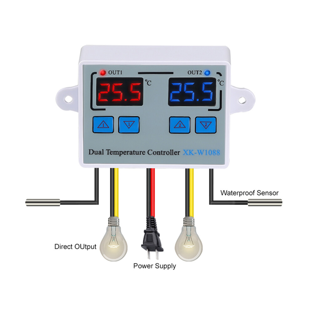 110-220V Digital Dual Temp Controller Led Thermostat For Heating & Cooling 7901357577265