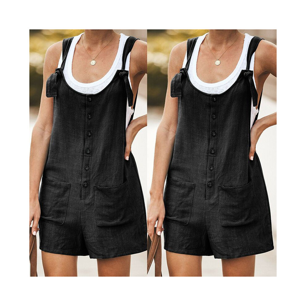 (Black, XL) Womens Jumpsuit Sleeveless Dungarees Pocket Shorts Overalls Playsuit Shorts-image-OPC-PMPKDGX-NEW