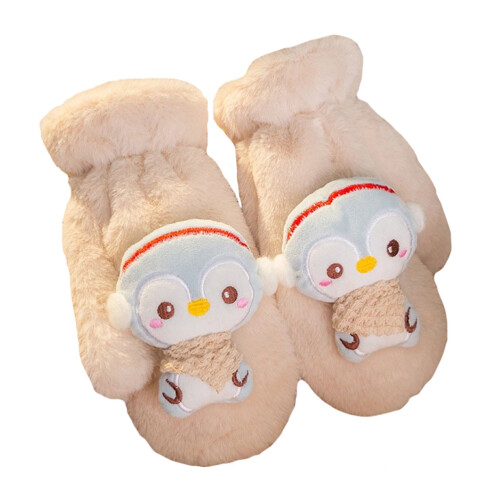 1Paar Hochwertige Plüsch Fäustlinge Warm Beige Winterhandschuh