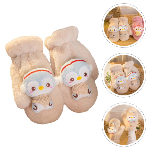 1Paar Hochwertige Plüsch Fäustlinge Warm Beige Winterhandschuh 1