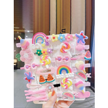 (Pink, one-size) 28pcs Color Block Hair Clips, Flower & Fruit Design Hair Accessories for Women & Girls, Daily Clothing Decor, Barrettes Hair Clips