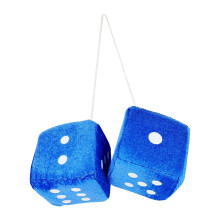 Soft Suspension Mirror Dice - Pair Fuzzy Plush Car Charms, Retro Interior Ornament Set For Sedan SUV, Blue