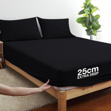 (Black, 19 x 29) Extra Deep Premium Quality Microfiber Fitted Bed Sheets - Available in 25cm & 40cm Deep Options, Ultra Soft, Wrinkle-Free & Elastic