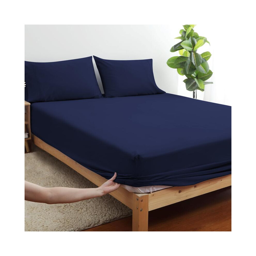 (Navy, King) Extra Deep Premium Quality Microfiber Fitted Bed Sheets - Available in 25cm & 40cm Deep Options, Ultra Soft, Wrinkle-Free & Elastic-image-OPC-PMPKSQP-NEW