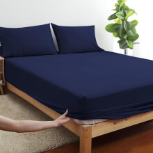 (Navy, Super King) Extra Deep Premium Quality Microfiber Fitted Bed Sheets - Available in 25cm & 40cm Deep Options, Ultra Soft, Wrinkle-Free & Elastic