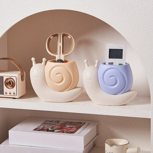 Creative Snail Themed Desk Storage Plastic Pen Organizer-Green 2