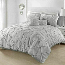 (Silver, Double) Pintuck Pleated Alford Egyptian Cotton Mix DUVET COVER SET BEDDING SETS Single DOUBLE KING SUPER KING