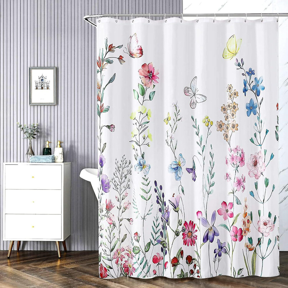 Kikidex (As Show, One Size) Floral Shower Curtain With Waterproof Weighted Hem 180X180cm