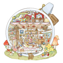 Miniature Scene PET Sticker Teacup Cabin Scenery Sticker For