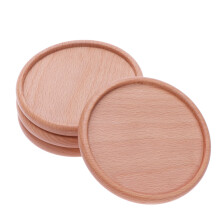 4 Pcs Beech Wood Coasters Round Stackable Insulation Mat With Groove