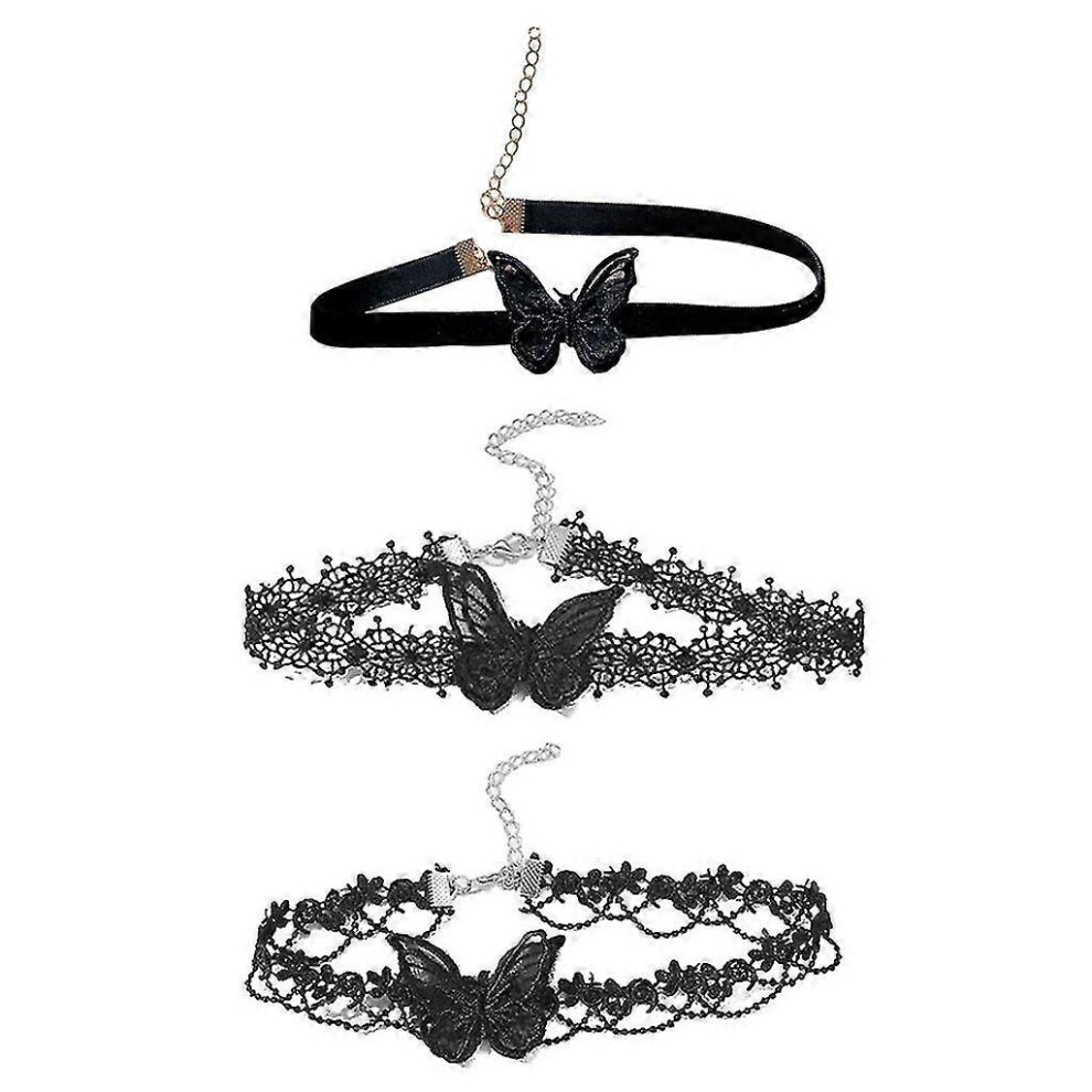 Kikidex (As Show, One Size) 3 Pcs Vintage Butterfly Choker Necklace Goth Jewelry Gift For Women Girls