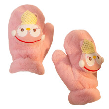 2Pairs Pink Plush Mitts Portable Winter Gloves Warm Decorative Gloves