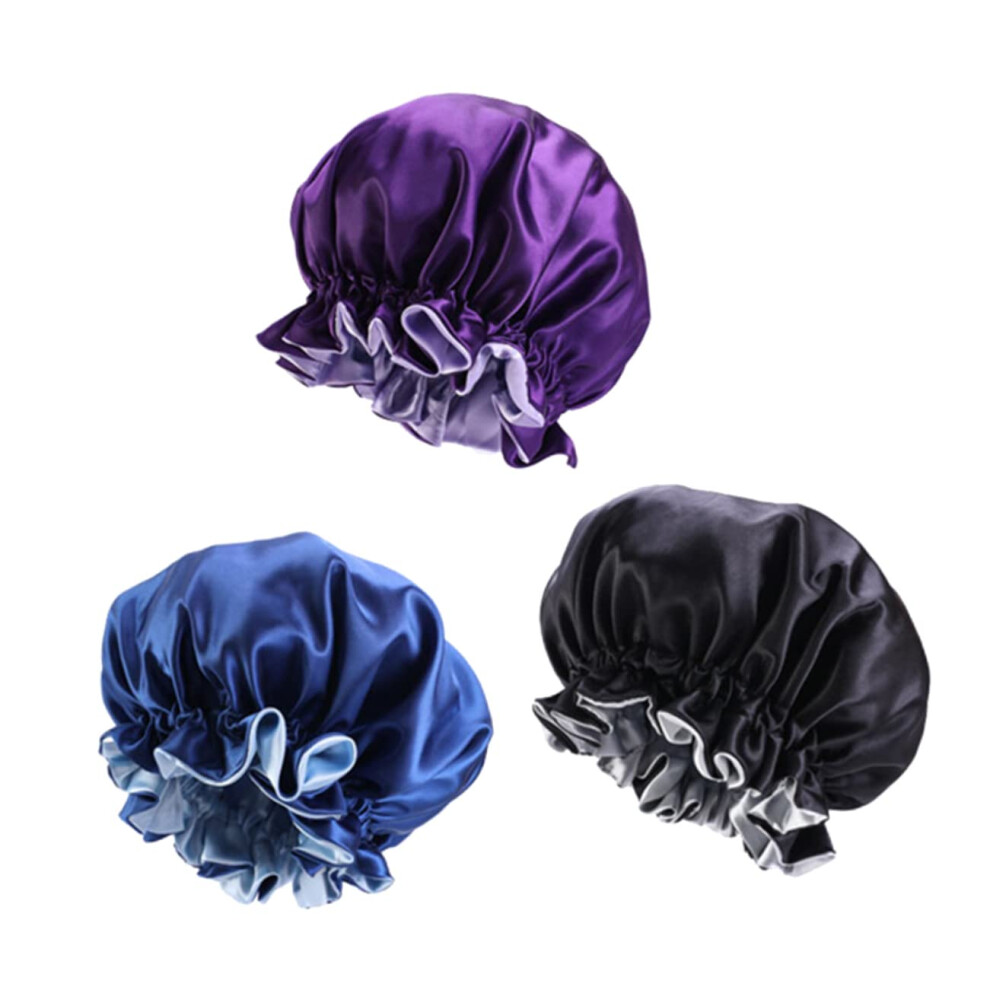 Wide-Brimmed Satin Sleep Cap For Women Hair Loss Cap Chemotherapy Hat Double-Sided Hair Protector 3-Pack