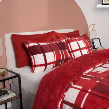 (Charcoal, Double) OHS Teddy Check Fleece Duvet Cover Set Pillowcase Bedding