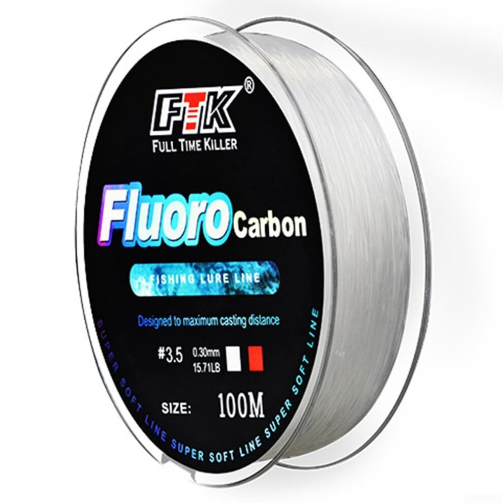 100M Fluorocarbon Fishing Line With Carbon Fiber Leader, Low Visibility, White, 0.35mm Diameter, 21.34lb Test, Soft Line-image-OPC-PMPMRH9-NEW