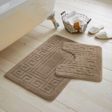 (Latte) 2 Pieces GREEK Bath Mat Rugs for Bathroom - Non Slip Anti Mould Bath Mat Set - Soft - Extra Water Absorbent Pedestal Ultra Plush Bathroom Ma