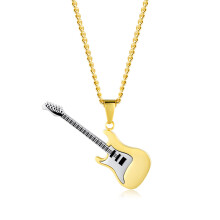 Musical Jewelry Titanium Steel Electric Guitar Pendant Necklace Gold