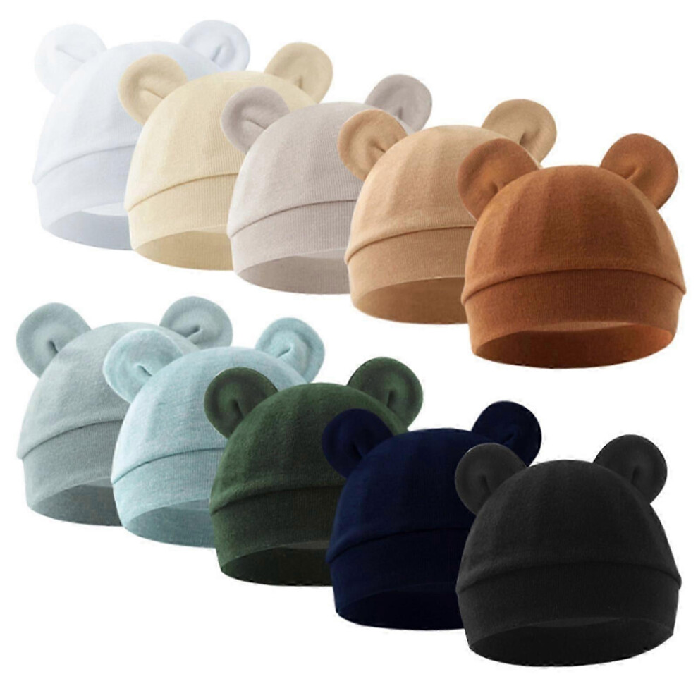 Kikidex (Gray, One Size) Cotton Newborns Bonnet 0-3 Months Baby Fetal Caps Spring Thin Infants Hat Head Protectors For Daily Wear & Hospital 10 Color Set