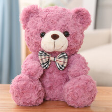 (Purple)Peluche ours en peluche mignon avec noeud à carreaux décoration pour enfants cadeau d'anniversaire
