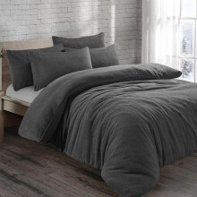 (Charcoal Grey, King) Teddy Fleece Bedding Set Cosy Duvet Cover With matching Pillowcase in Single,Double,King and Super King Sizes bed