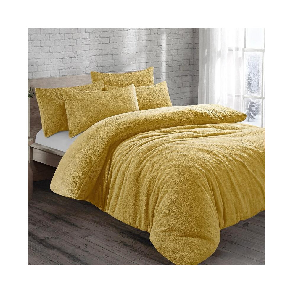 (Ochre, Double) Teddy Fleece Bedding Set Cosy Duvet Cover With matching Pillowcase in Single,Double,King and Super King Sizes bed-image-OPC-PMPN9F8-NEW