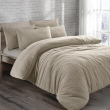 (Beige, Single) Teddy Fleece Bedding Set Cosy Duvet Cover With matching Pillowcase in Single,Double,King and Super King Sizes bed