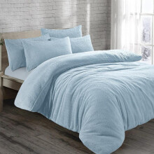 (Blue, Single) Teddy Fleece Bedding Set Cosy Duvet Cover With matching Pillowcase in Single,Double,King and Super King Sizes bed