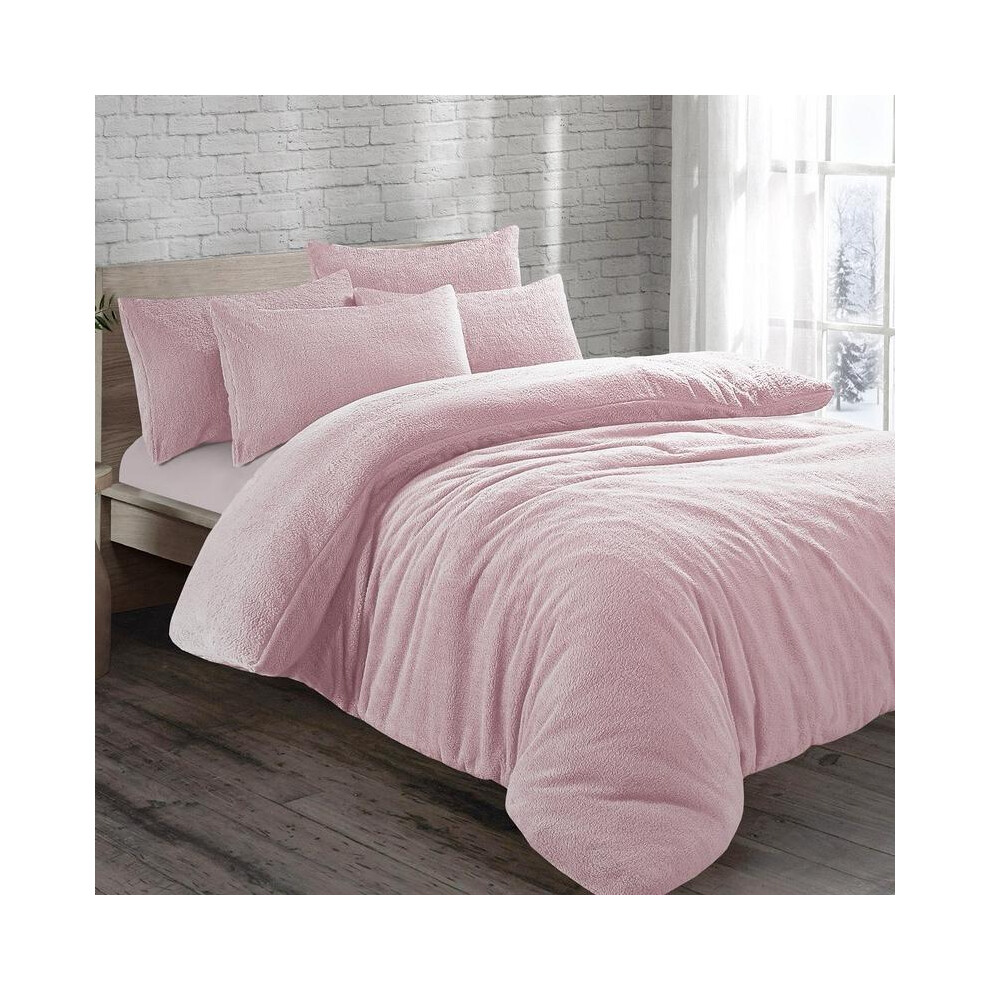 (Pink, Single) Teddy Fleece Bedding Set Cosy Duvet Cover With matching Pillowcase in Single,Double,King and Super King Sizes bed-image-OPC-PMPN9GQ-NEW