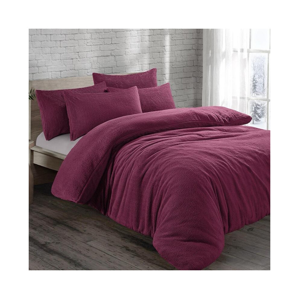 (Plum, King) Teddy Fleece Bedding Set Cosy Duvet Cover With matching Pillowcase in Single,Double,King and Super King Sizes bed-image-OPC-PMPN9HW-NEW