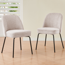 Set of 2 Dining Chairs Linen Spring Cushion Beige