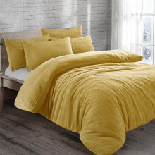 (Ochre, King) Teddy Fleece Bedding Set Cosy Duvet Cover With matching Pillowcase in Single,Double,King and Super King Sizes bed