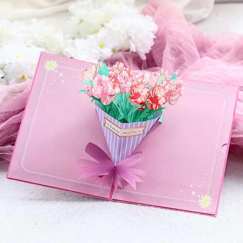 2 Pcs Carnation Assorted Color Cards Romantic Mother 1