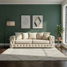 Ashton 3 Seater Cream Plush Velvet Scatter Back Sofa Modern Comfortable Living Room Seating