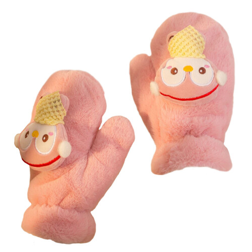 2 Pairs Decorative Plush Winter Mitts Cartoon Design 1