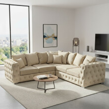 Ashton 5 Seater Corner Cream Plush Velvet Scatter Back Sofa Modern Comfortable Living Room Seating