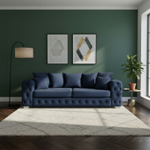 Ashton 3 Seater Royal Blue Plush Velvet Scatter Back Sofa Modern Comfortable Living Room Seating
