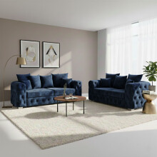 Ashton 3+2 Seater Royal Blue Plush Velvet Scatter Back Sofa Modern Comfortable Living Room Seating