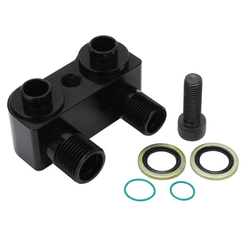 AC Compressor Fitting 90 Turn Alloy Black Adapter Kit for Ford LSX LS1 Models 1