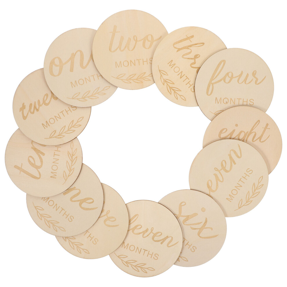 12Pcs Wooden Baby Milestone Cards Round Decorative Discs Solustre